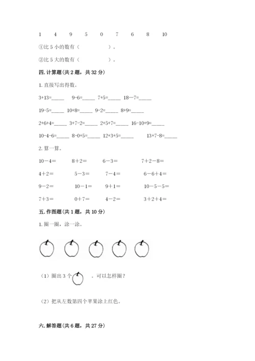 小学数学试卷一年级上册数学期末测试卷【研优卷】.docx