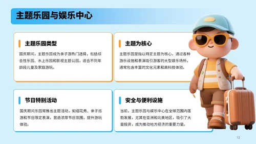 蓝色3D风国庆亲子游攻略PPT模板