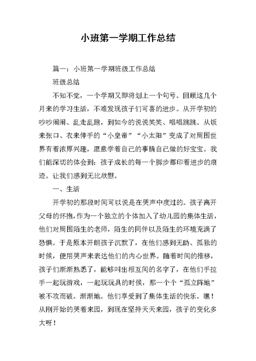 小班第一学期工作总结