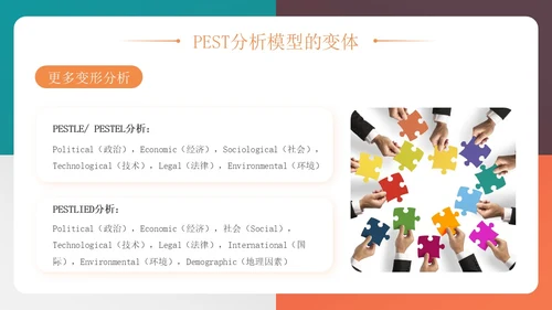 四色多彩简约风PEST分析模型企业培训PPT模板