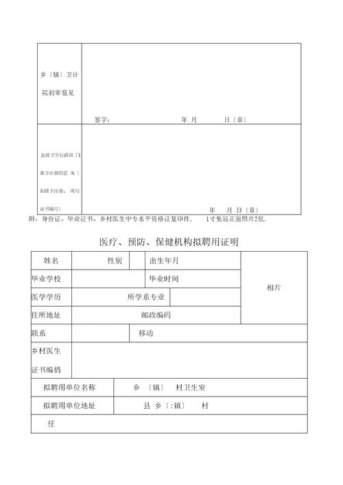 乡村医生执业注册申请审批表