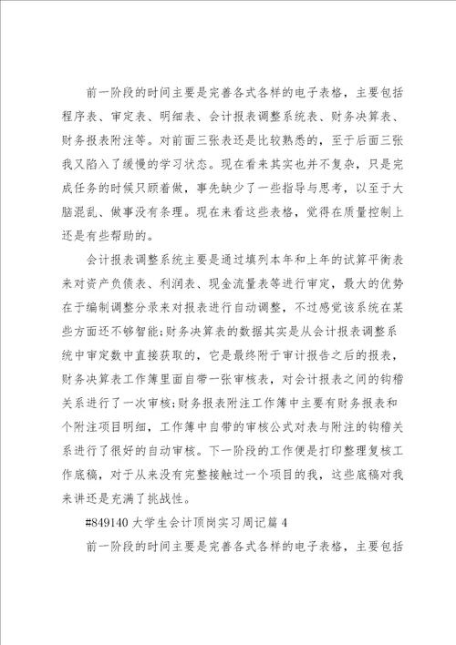 大学生会计顶岗实习周记