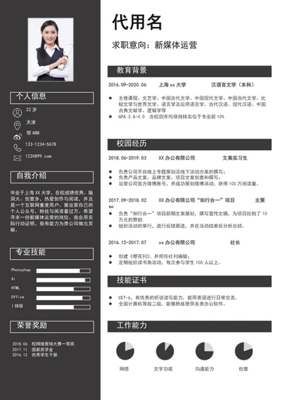简约风新媒体运营个人简历模板word简历