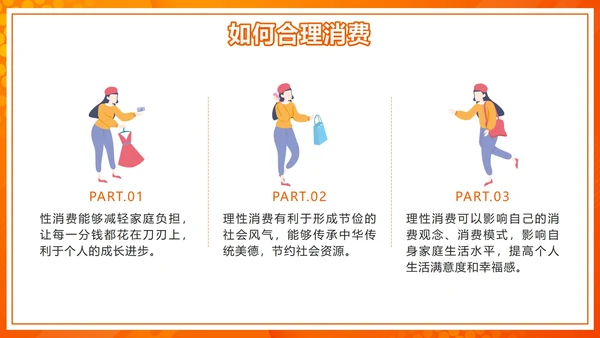 橙色微立体天秤理性消费健康消费主题班会带内容PPT