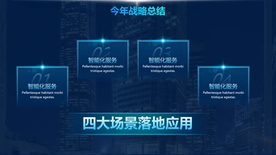 蓝色科技风并列关系4项PPT单页