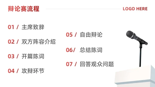 红色简约风辩论赛流程及规则课件