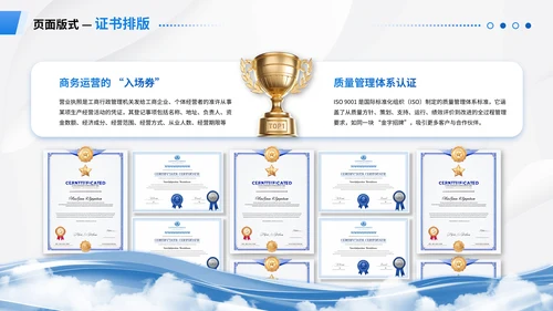 蓝色简约风荣誉奖项排版PPT版式合集