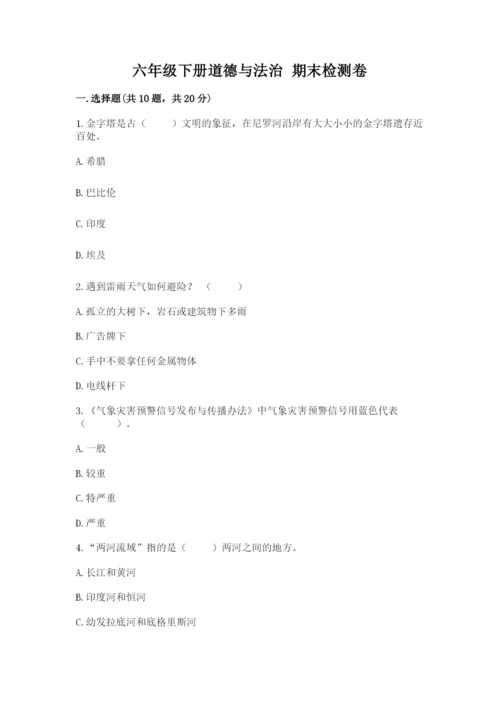 六年级下册道德与法治 期末检测卷精品【典优】.docx