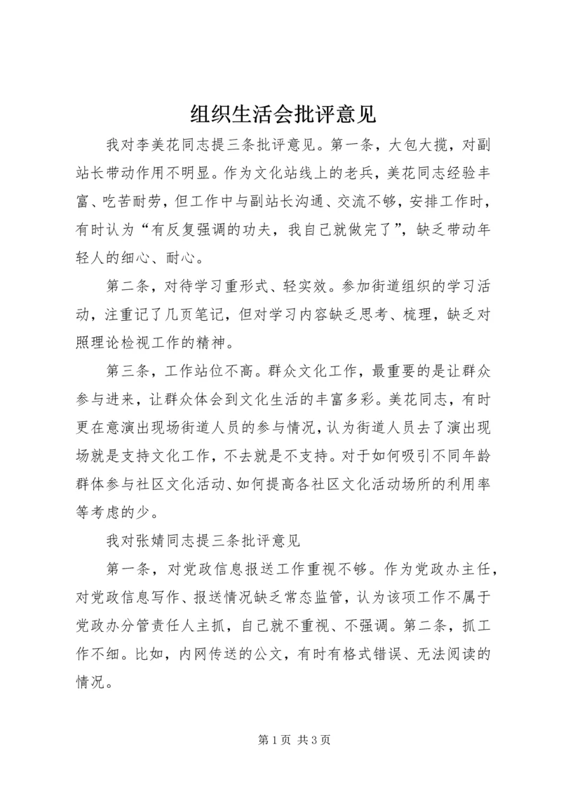 组织生活会批评意见.docx