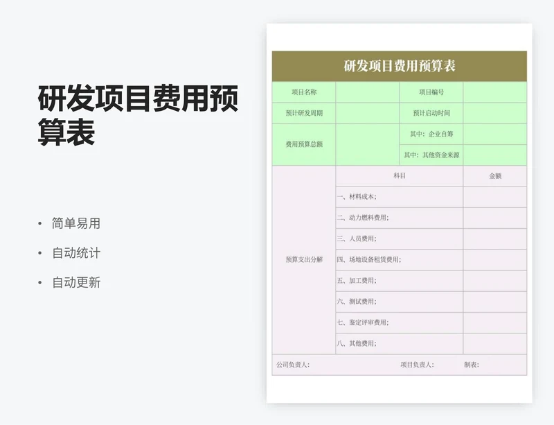 研发项目费用预算表