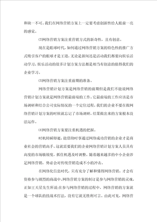 网络营销计划方案方案范文格式