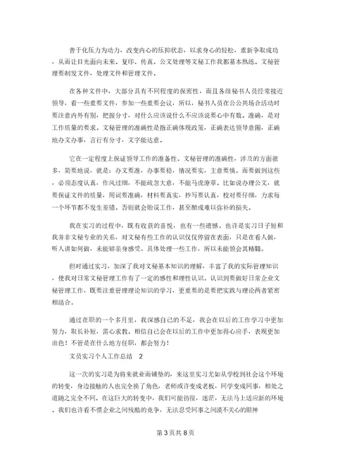 文员实习个人工作总结报告