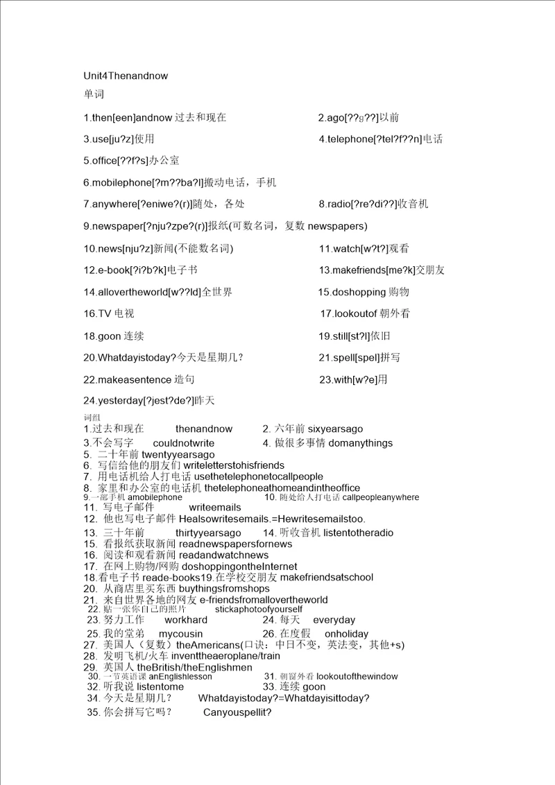 六年级上册英语Unit4Thenandnow知识点梳理译林版