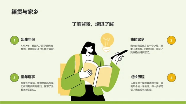 绿色插画风新生自我介绍PPT模板