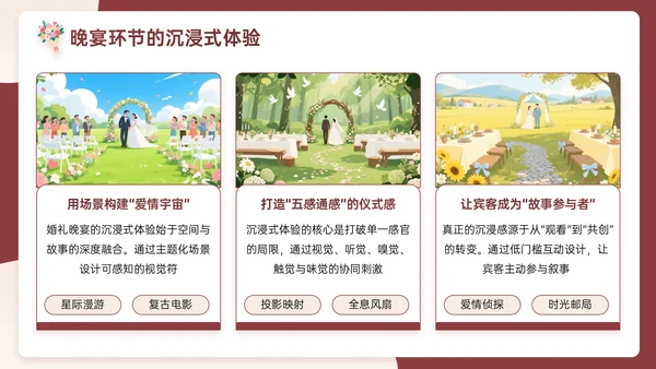 米红色插画风浪漫与优雅婚礼策划主题PPT模板
