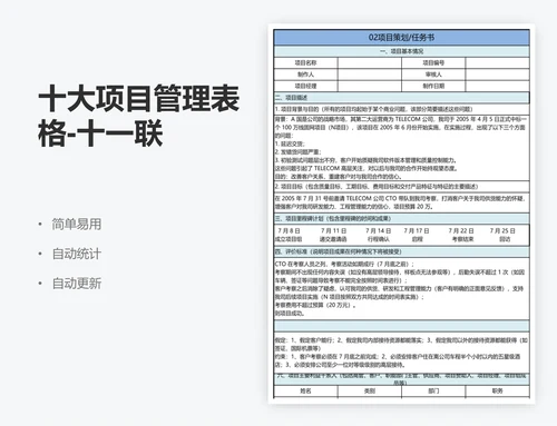 十大项目管理表格-十一联