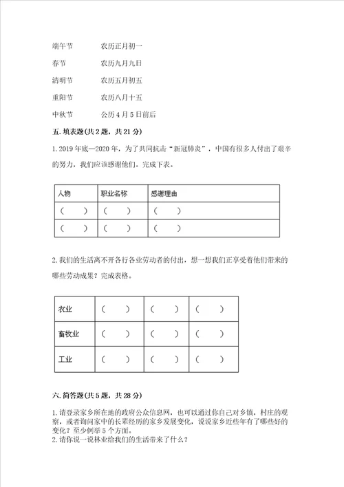 2023部编版四年级下册道德与法治期末测试卷带答案基础题