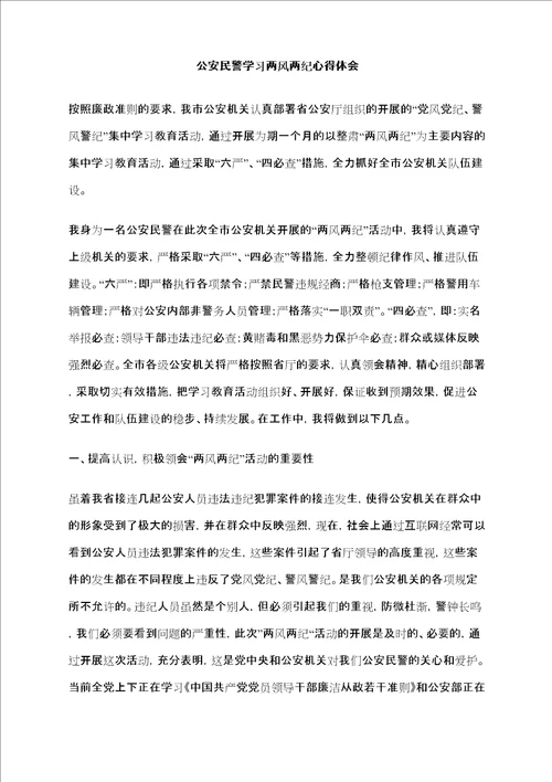 公安民警学习两风两纪心得体会