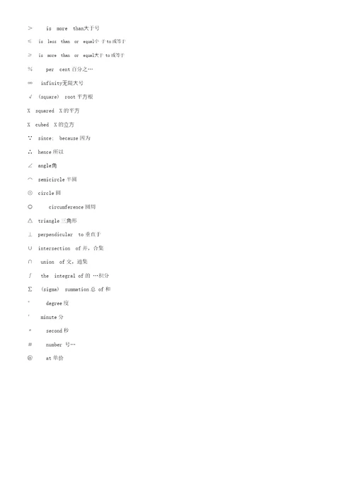 常用数学符号大全特殊字符特殊符号