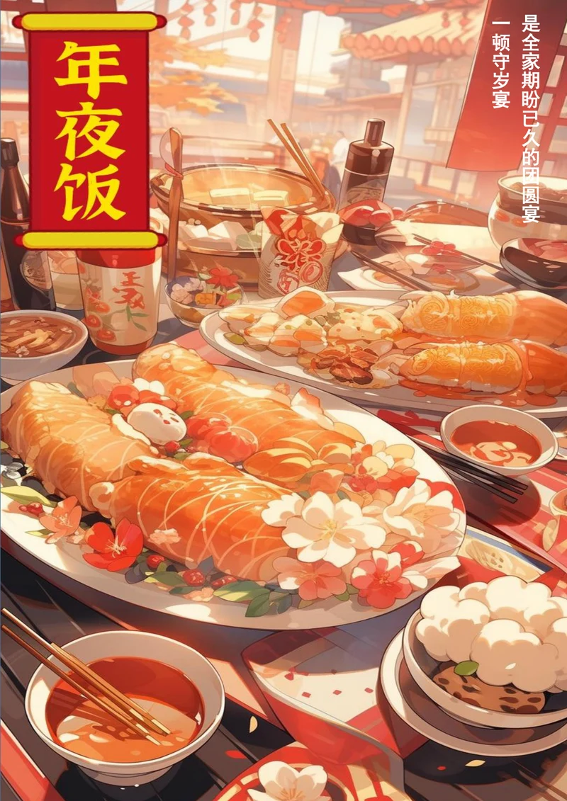 除夕年夜饭热热闹闹新年海报