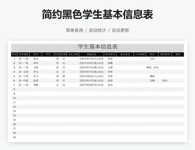 简约黑色学生基本信息表