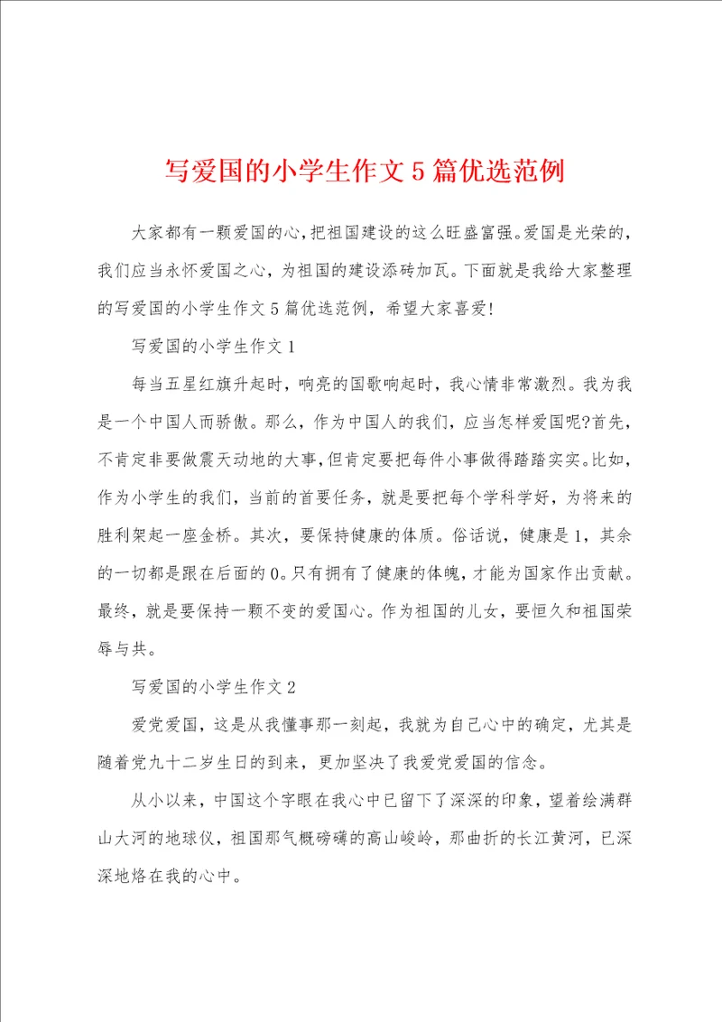 写爱国的小学生作文5篇优选范例