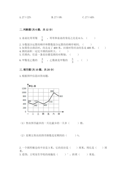 2022六年级上册数学期末测试卷附完整答案【名师系列】.docx