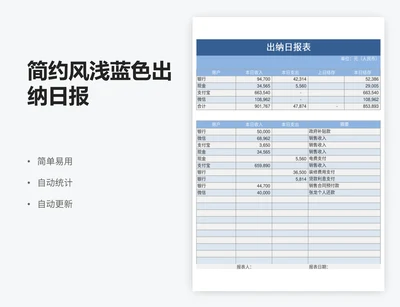 简约风浅蓝色出纳日报