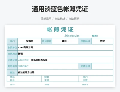 通用淡蓝色帐簿凭证