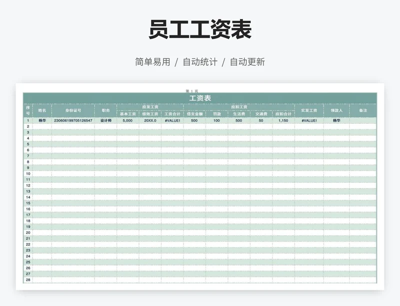 员工工资表