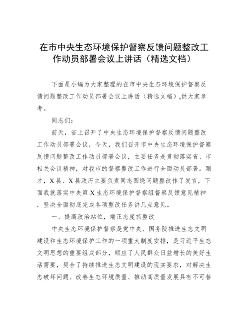 在市中央生态环境保护督察反馈问题整改工作动员部署会议上讲话（精选文档）.docx