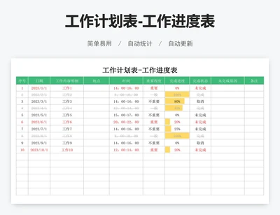 工作计划表-工作进度表