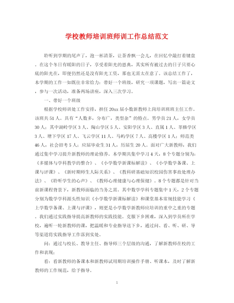 精编之学校教师培训班师训工作总结范文.docx