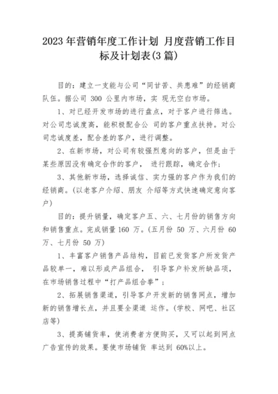 2023年营销年度工作计划 月度营销工作目标及计划表(3篇).docx