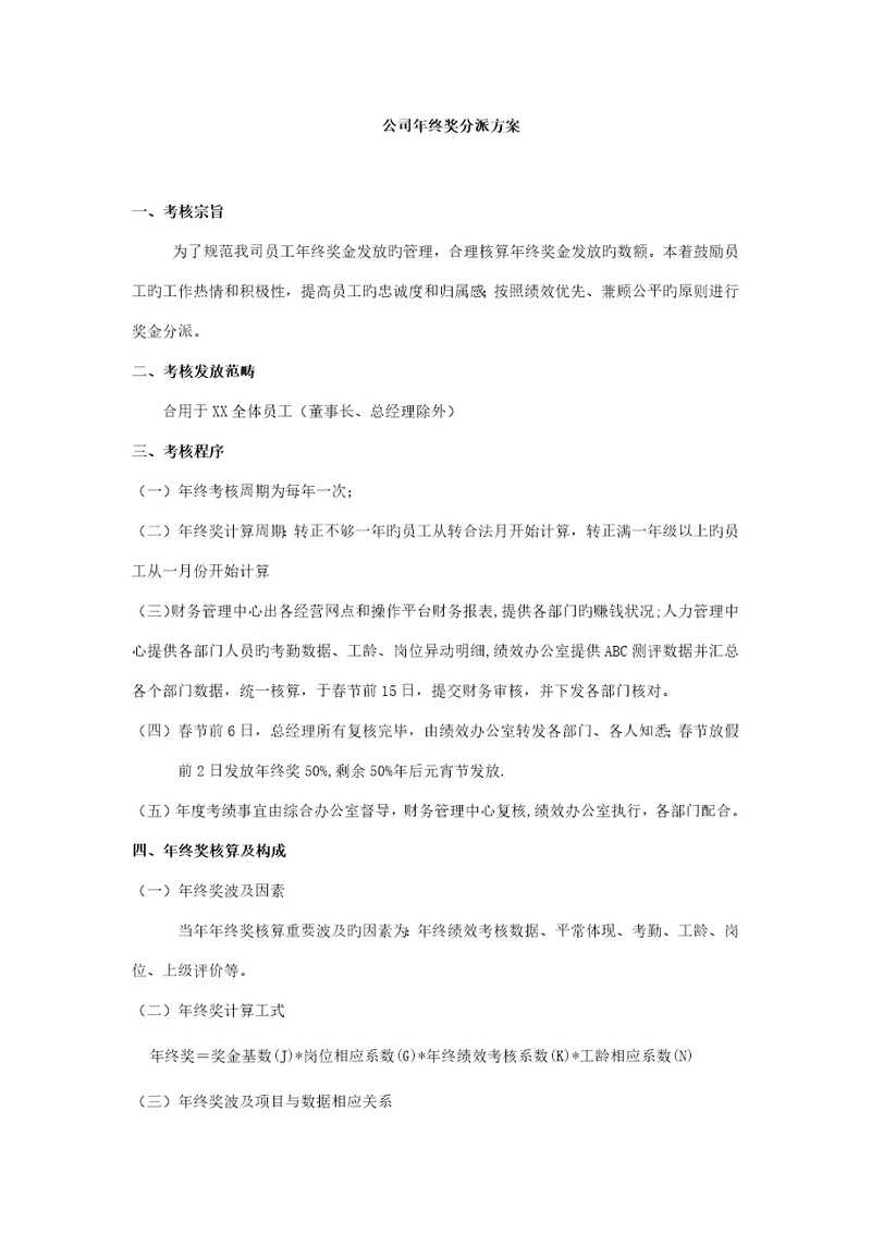 公司年终奖分配专题方案