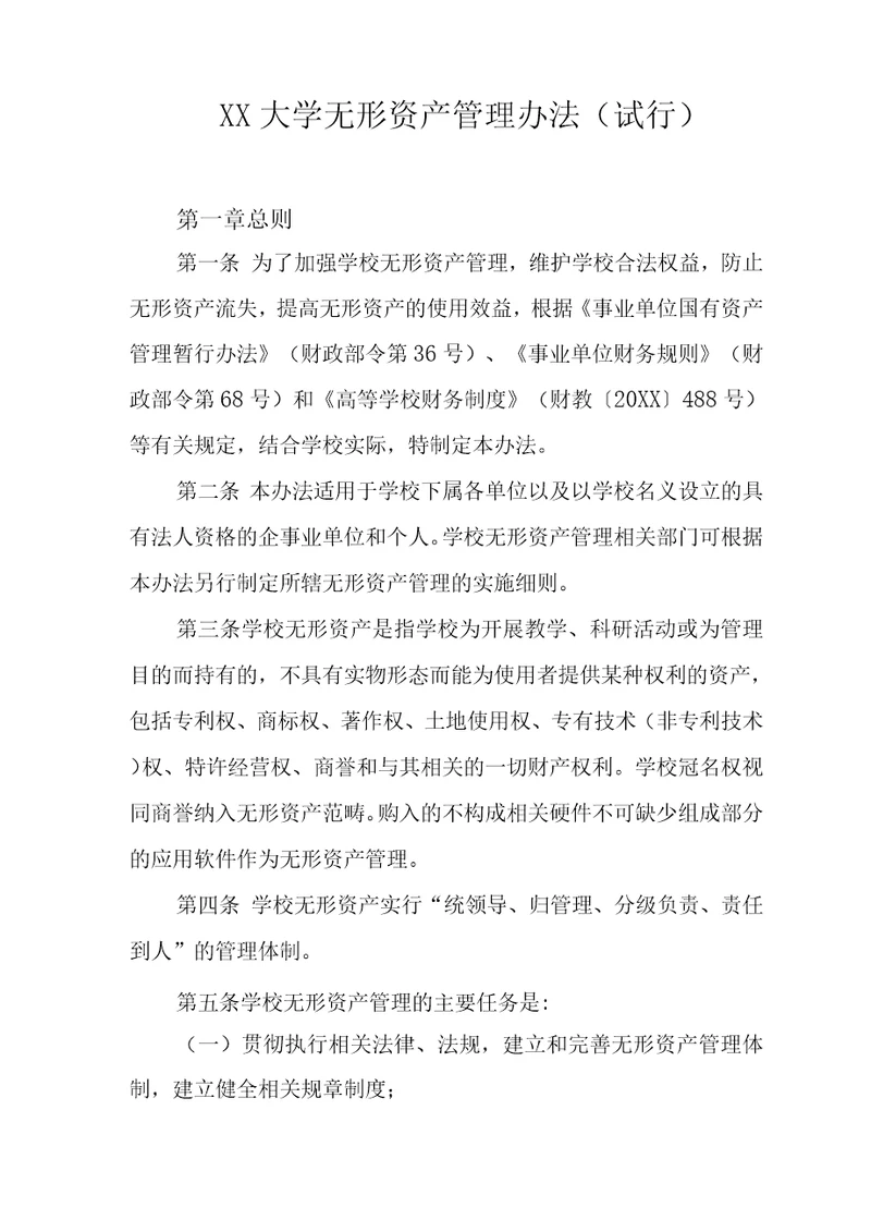 大学无形资产管理办法