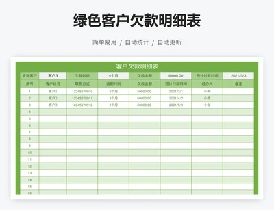 绿色客户欠款明细表