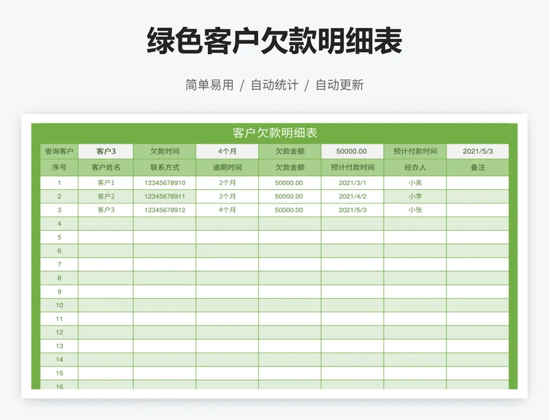 绿色客户欠款明细表