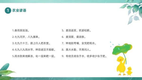 绿色春天中国二十四节气之雨水节气介绍PPT