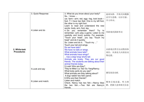 牛津译林版5A Unit3 Our animal friends单元整体表格式教学设计（四课时）