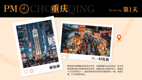 橙黑色插画风重庆旅游攻略