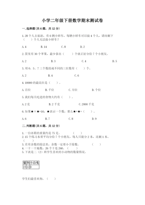 小学二年级下册数学期末测试卷（网校专用）word版.docx