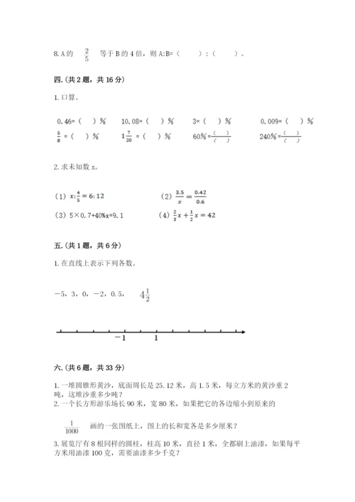 小学六年级数学期末自测题附参考答案【模拟题】.docx