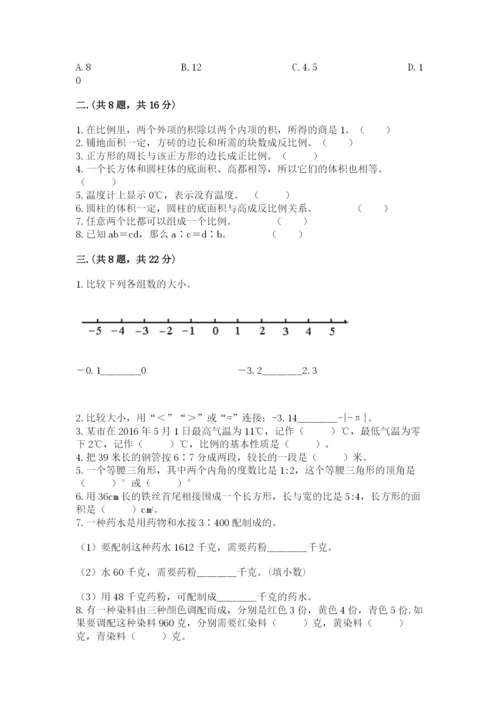 人教版数学六年级下册试题期末模拟检测卷及完整答案【典优】.docx
