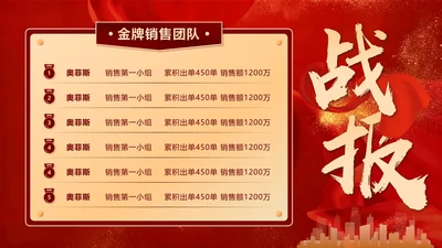 红金色喜报战报排行榜PPT单页