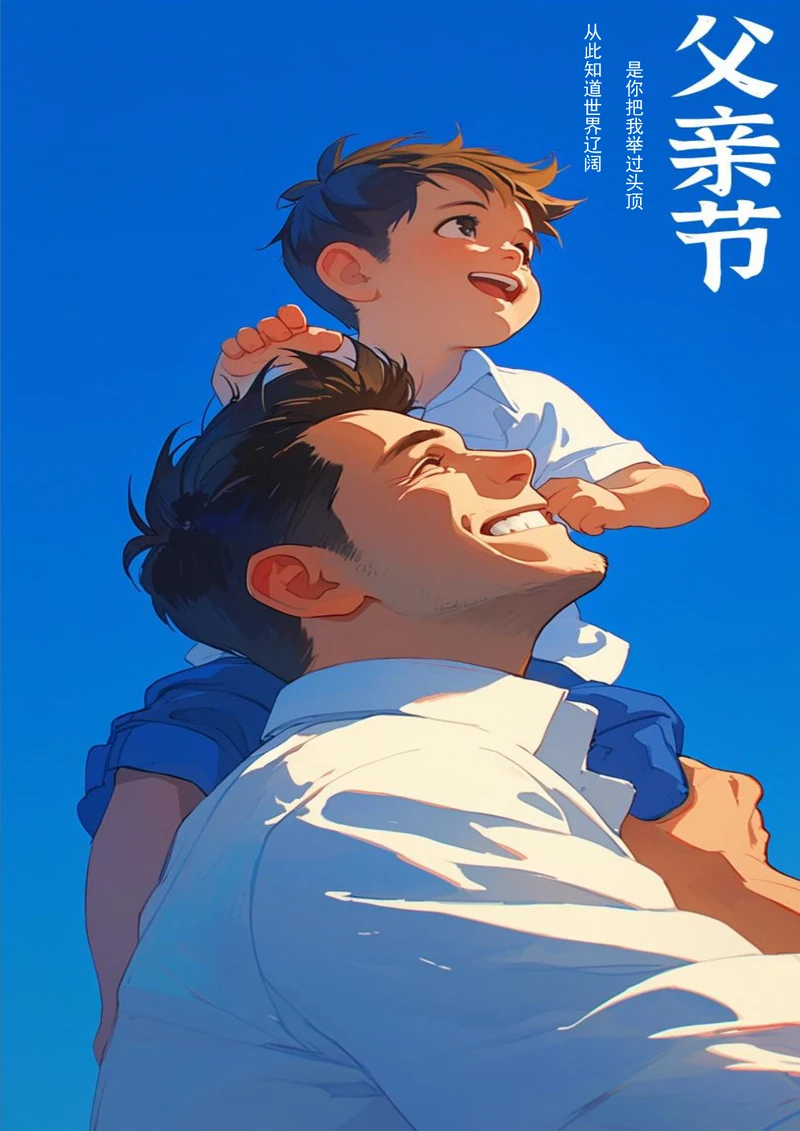 卡通父子开心玩耍父亲节节日海报