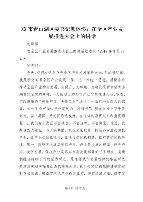 XX市青山湖区委书记熊运浪：在全区产业发展推进大会上的讲话.docx