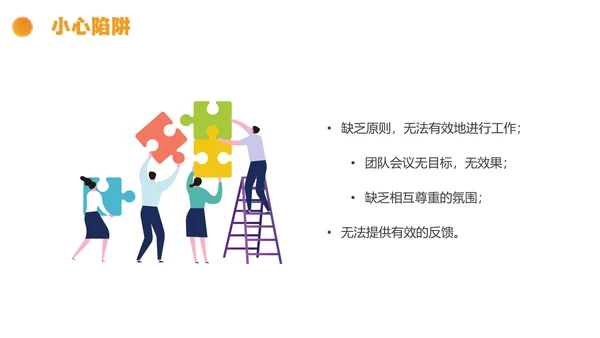 橙色简约线条形状结合拼图团队执行力与团队建设培训PPT模板