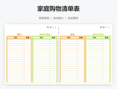 家庭购物清单表