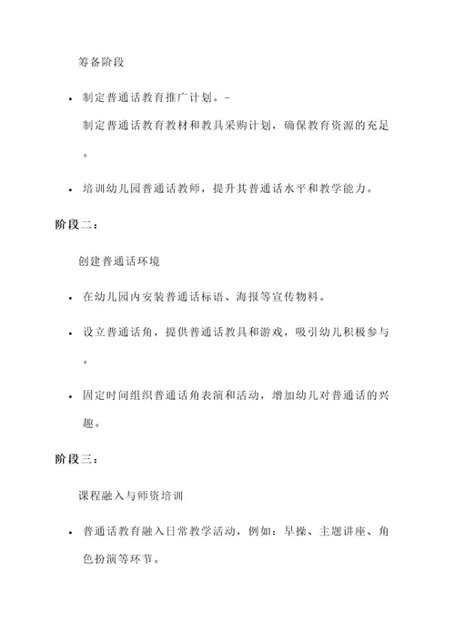 幼儿园普通话推进实施方案